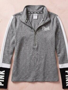 PINK Victoria’s Secret Women’s Grey Quarter Zip Sweatshirt Pullover Size Medium
